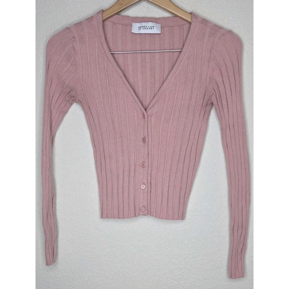 Derek Lam 10 Crosby Ribbed Knit Cardigan Button Mauve Long Sleeve Casual XS